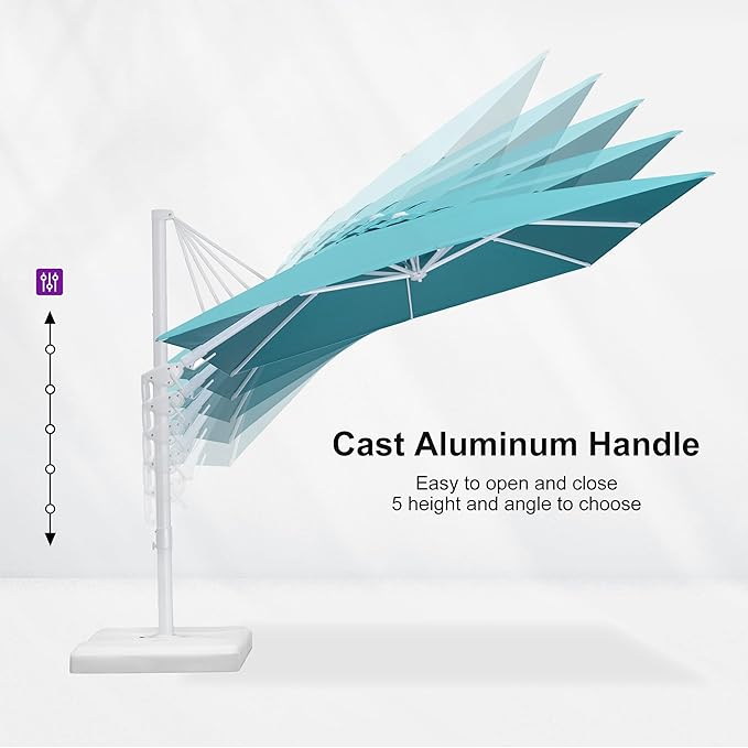 PURPLE LEAF 9' X 12' Right-left Tilt White Cantilever Umbrella with Base Patio Outdoor Swivel Umbrellas with Aluminum Tilt Offset Umbrella with 360° Rotation for Deck Pool, Turquoise