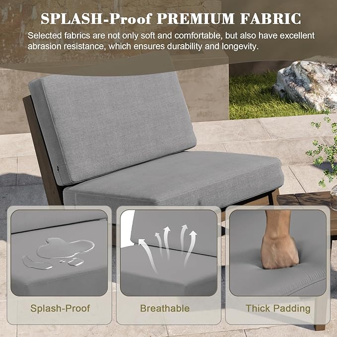 UIXE Wood Patio Furniture Sets, 4 Pieces All Weather Outdoor Sectional Futniture Patio Sofa Chair Backyard Conversation Set with Solid Wooden Coffee Table - Light Gray