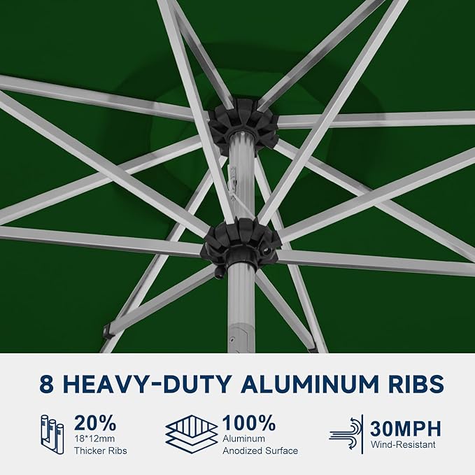 10FT Aluminum Outdoor Patio Umbrella, Fade-Resistant Market Umbrella with Push Button Tilt Function, 8 Sturdy All-Aluminum Ribs for Gardens, Patios, Backyards & Pools