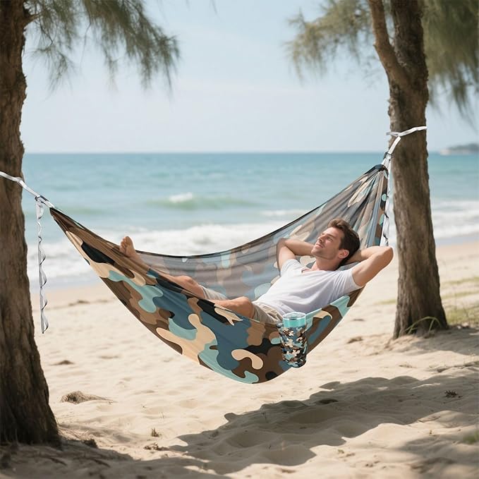 Camouflage Brown Blue 330lb Capacity Outdoor Hammock Tree Hammock for Outside Patio Backyard Poolside hamacas para Deck