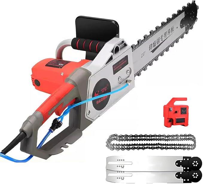 Electric Concrete Chainsaw Wall Cutter Machine 5800W 6500W Handheld Concrete Chain Saw with 2 Diamond Concrete Saw Chain and Water Supply and Dust Suppression (19" Cutting Depth)