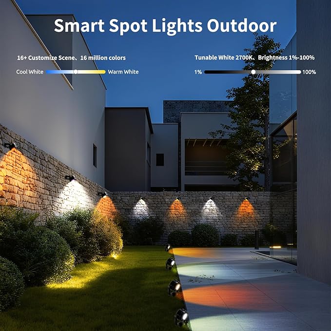 VTimes 8pcs Outdoor Lights, IP65 Waterproof Landscape Lighting, Low Voltage Landscape Lighting with 16 Scene Modes, APP & Remote Control, Color Changing Outdoor SpotLights for Garden,Lawn,Holiday