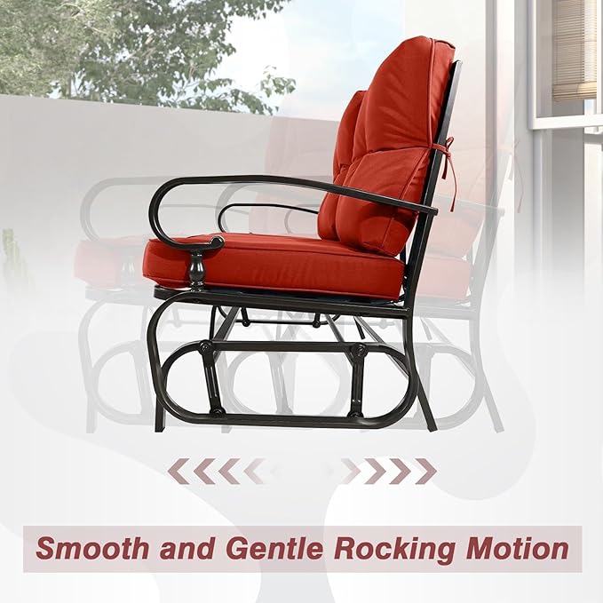 Oakcloud 4-Piece Outdoor Metal Furniture Sets Patio Conversation Set Wrought Iron Glider, 2 Spring Lounge Chairs and Round Side Table, Red