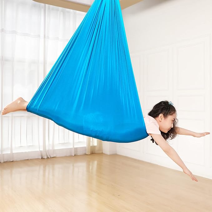 Kids Sensory Therapy Swing Hammock Children's Swing Hammock Indoor Elastic Cuddle Pod Swing for Autism Boys Girls with ADHD SPD Asperger's Sensory Integration Special Needs (Light Blue)