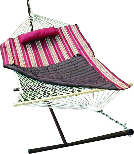 8912 Natural Cotton Rope Hammock with Stand, 52 x 76