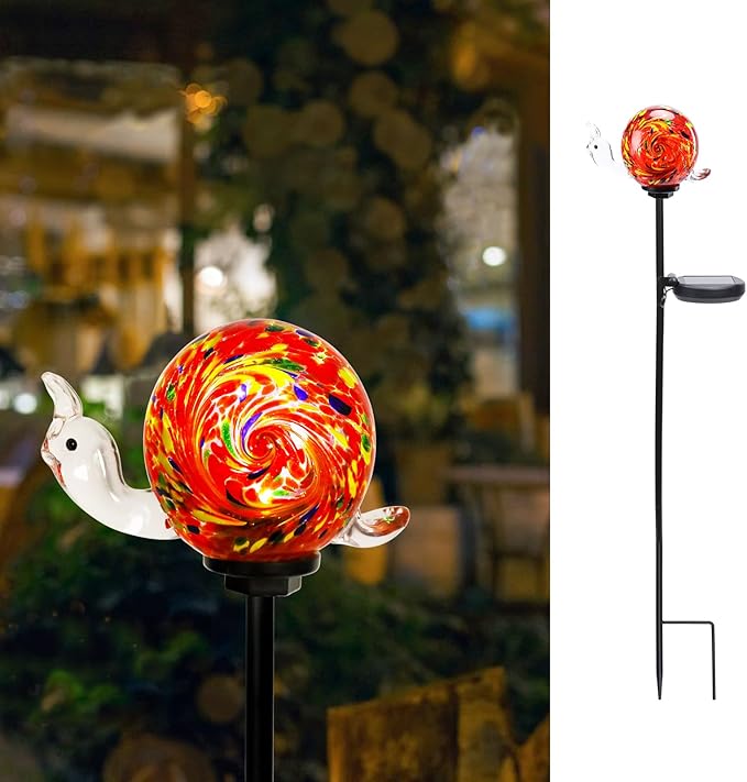 Bshine Solar Garden Decoration Outdoor Snail Lights, Hand Blown Glass Waterproof Solar Light Stake Decorate Paths, Pathways, Lawns and Yards Art for Mom