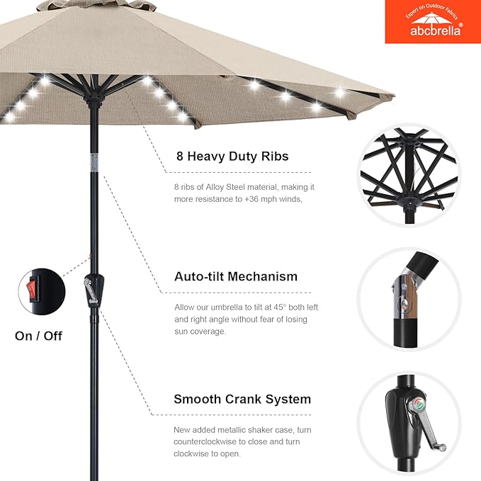 ABCCANOPY OLEFIN® 5-Year No Fading Patio Umbrella with Solar Lights (Beige)