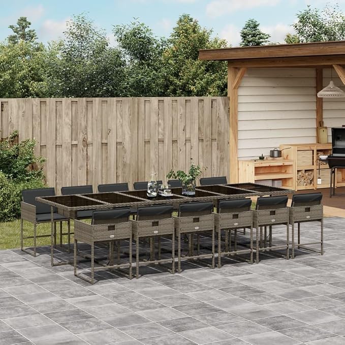 13 pcs Set Patio Dining Set & Outdoor Patio Furniture Set Gray Poly Rattan Garden Dining Set Balcony Furniture for Front Porch Lawn Backyard 129.9 x 41.7 x 28.7 in