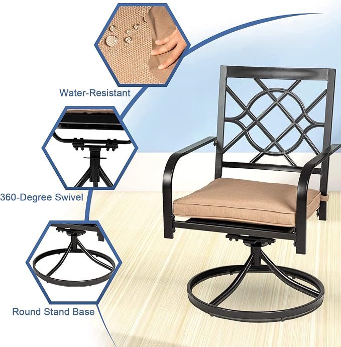 Crownland 5 Piece Patio Dining Set, 4 Swivel Metal Chairs and Square Outdoor Dining Table with Sky Blue 9FT Round Outdoor Umbrella (Metal Tabletop)
