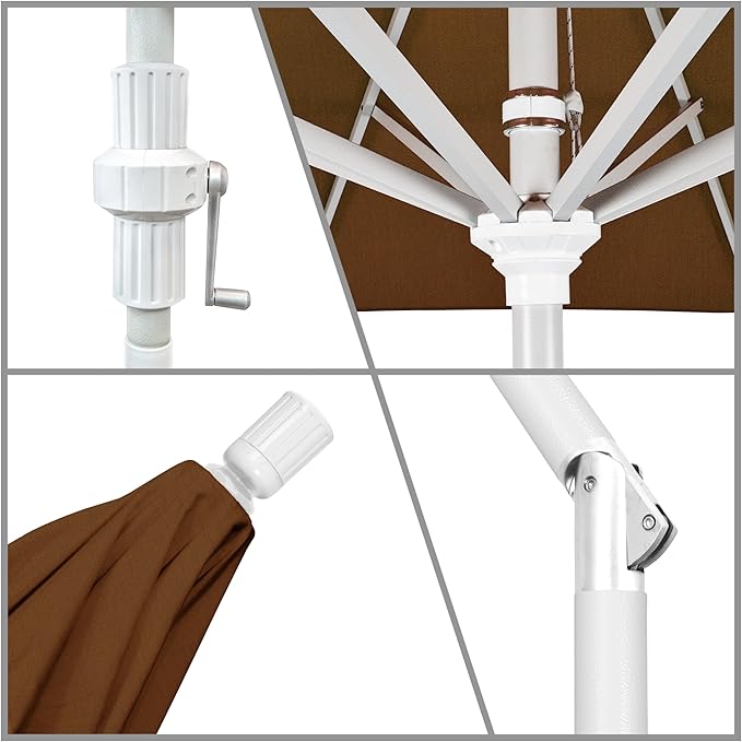 California Umbrella 7.5' Rd. Aluminum Patio Umbrella, Crank Lift, Collar Tilt, White