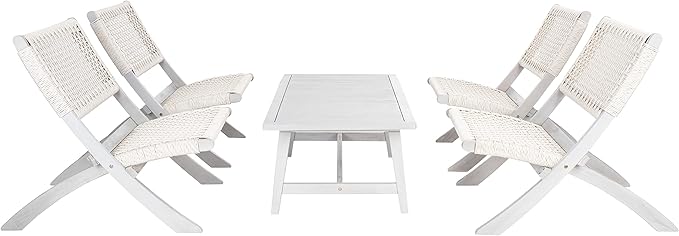 SAFAVIEH Outdoor Collection Blaze Coastal Grey Acacia Wood/Grey 5-Piece Coffee Set