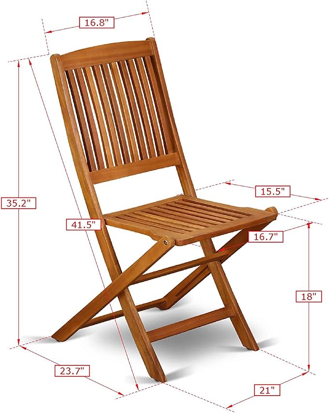 East West Furniture DECM52CANA 5 Piece Patio Bistro Dining Set Includes a Rectangle Outdoor Acacia Wood Table and 2 Folding Arm Chairs with 2 Side Chairs, 40x72 Inch, Natural Oil