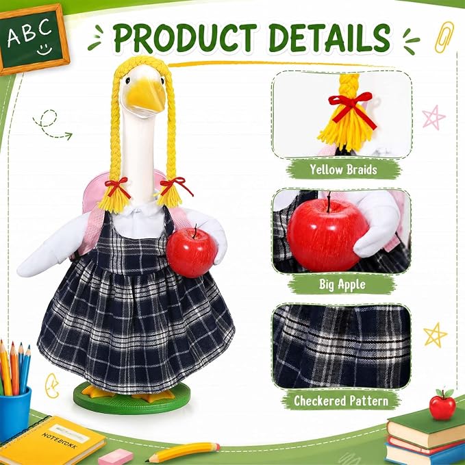 JcHrmers Back to School Porch Goose Outfits Student Goose Outfits Lawn Goose Clothes Fits 23" Cement Plastic Goose Statue for School Classroom Outdoor Garden Yard Patio Decor