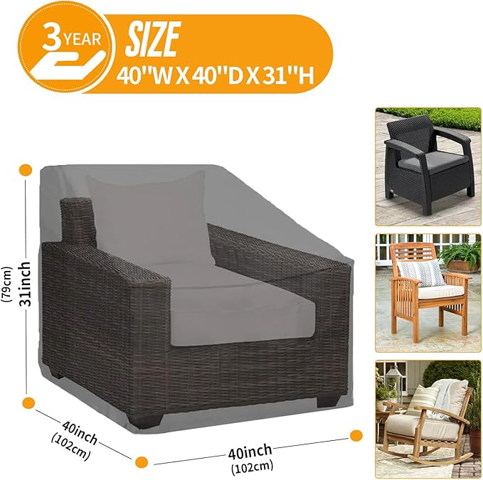 Kipiea Patio Chair Covers Waterproof Winter 2 Pack - Heavy Duty Lawn Outdoor Furniture Chair Covers with Anti UV and No Tears, No Fading (40" W x 40" D x 31" H)