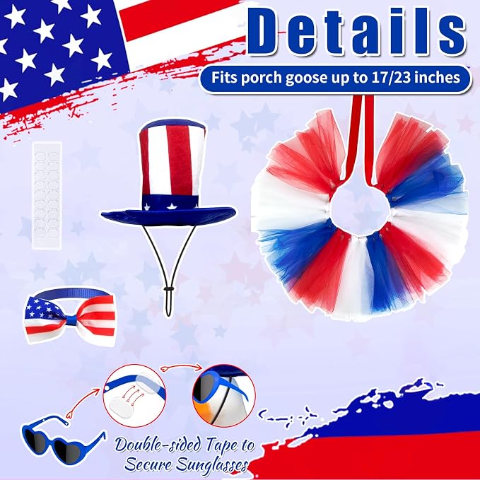 Independence Day Goose Outfit,4th of July Porch Goose Outfits for Outdoor | Porch Goose Outfits,Goose Outfit with Sunglasses & Tie,Goose Clothes Costumes,Duck Outfit for Party Patio Yard Lawn