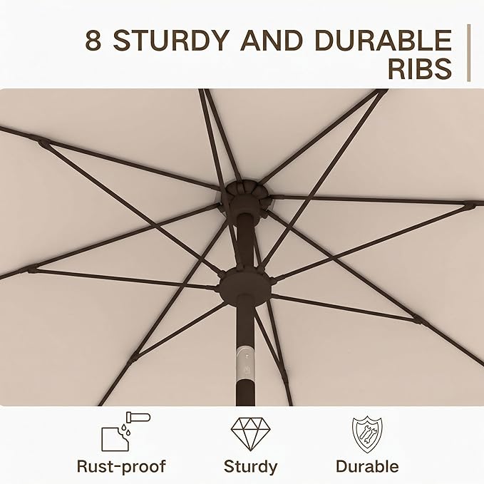 Kingdura 10FT Outdoor Patio Umbrella, Market Table Umbrella with Push Button Tilt and Crank, 8 Sturdy Fiberglass Ribs, UV Protection for Pool, Lawn, Deck, Backyard, Garden (Beige)