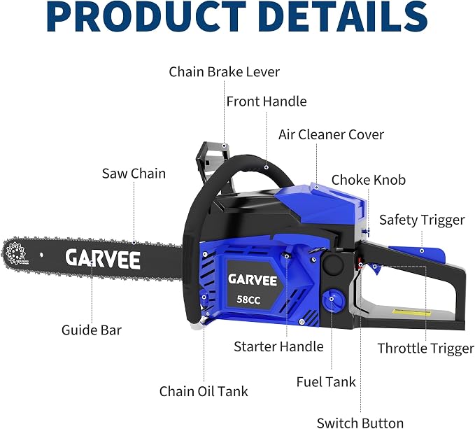 IDEALHOUSE Gas Chainsaws, 20 Inch Gas Powered Chainsaw, 58CC 2-Stroke Top Handle Chainsaw, Ergonomic Non-Slip Handle and Dual Fuel Tanks, Quick Start, for Tree Pruning Wood Cutting Yard Maintenance