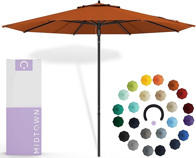 Midtown Umbrellas Push & Pop 9 Ft Patio Umbrellas with Push & Pop Mechanism, Fiberglass Ribs & Sunbrella Fabric – Outdoor Umbrella for Deck, Pool, Cafés and Hotels – Terracotta Canopy, Black Pole