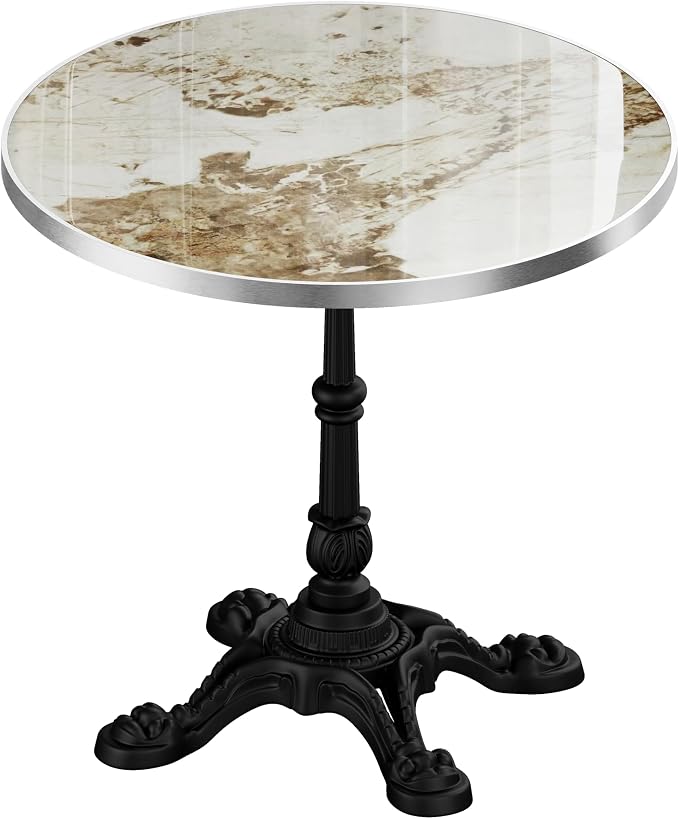 SSLine 31.5" Round Sintered Stone Dining Table, Pandora Marble Top Bistro Table with Heavy-Duty Cast Iron Base, Waterproof Tulip Table for 2-4 Person,Indoor/Outdoor Use for Patio,Cafe,Restaurant