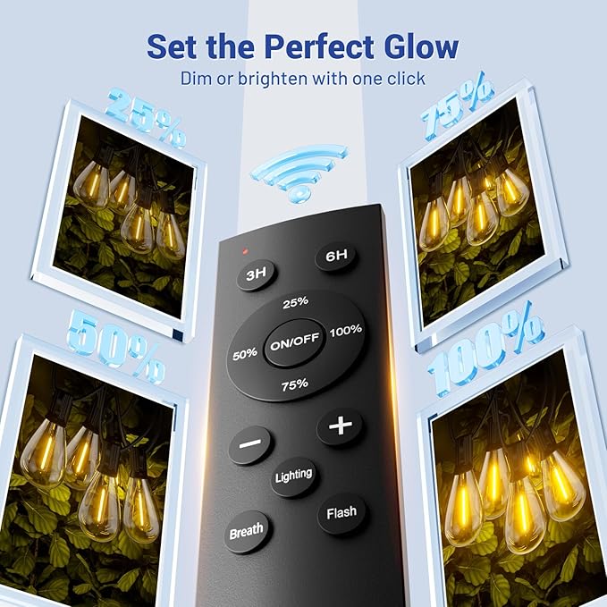 150FT Outdoor String Lights with Remote & Dimmable, 55+2 Shatterproof Waterproof Bulbs, Dimmable Outside Hanging Patio Lights for Backyard, Porch, Deck, Garden 2700K Warm White