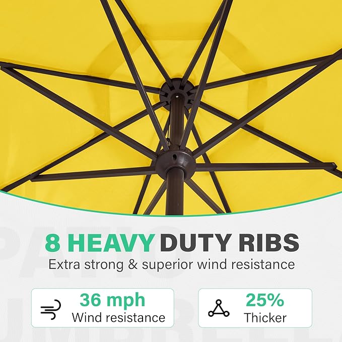 JEAREY 9 FT Patio Umbrella Outdoor, Table Umbrellas Market Umbrella w/Push Button Tilt/Crank, 8 Sturdy Ribs(Yellow)