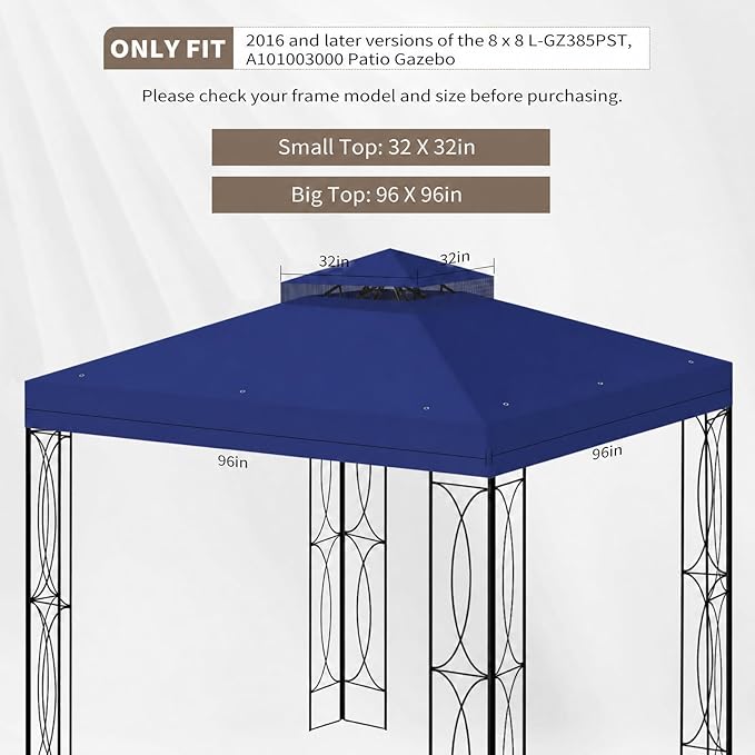 8'x8' Gazebo Cover Replacement Canoy Top Compatible with Canadian Tire Living Crawford, Fit for RONA 8x8 Gazebo #088-1067-8 (Blue)