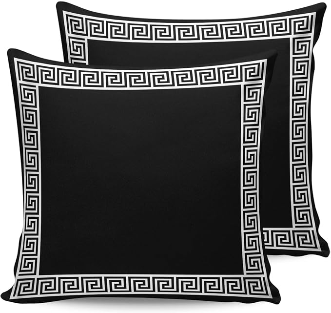 Prime Leader Outdoor Waterproof Pillow Covers Set of 2, Chinese Style Pattern Black Background Patio Throw Pillow Covers, Decorative Cushion Case for Couch Sofa Furniture Garden, 18x18 Inch