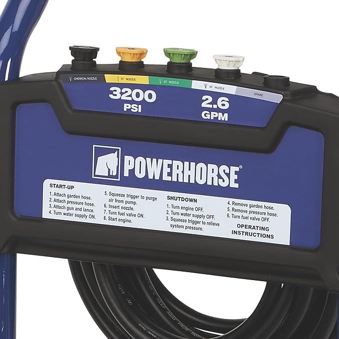 Powerhorse Gas Cold Water Pressure Washer, 3400 PSI, 2.7 GPM, Maintenance-Free Axial Pump, Steel Tube Frame