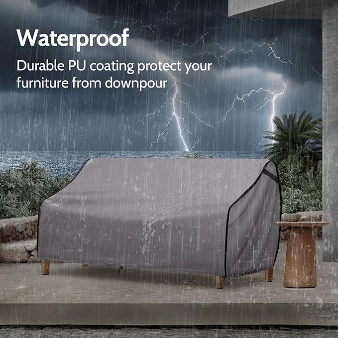 Outdoor Furniture Covers for Sofa Waterproof, Fits up to 52W x 32D x 34H inches, Patio Loveseat Cover Tear Resistant, Grey