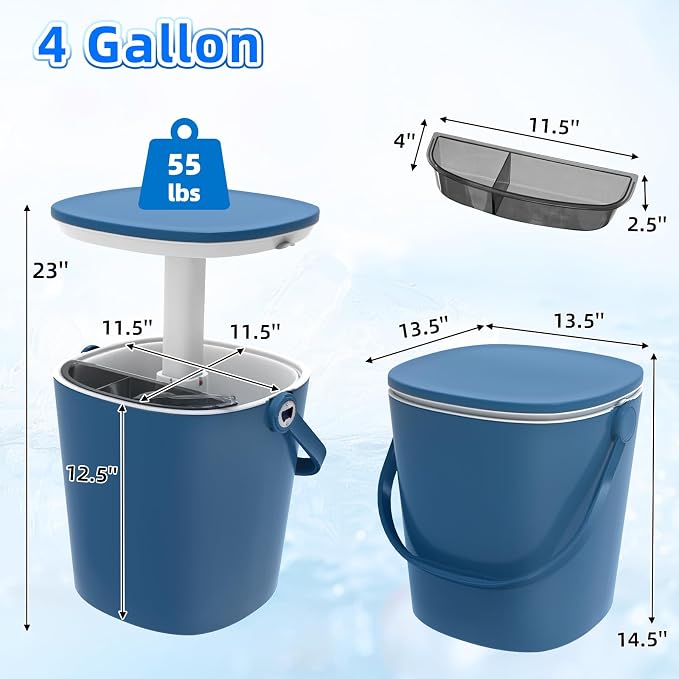 Portable Outdoor Ice Cooler Bar, 15-Can Blue Multifunctional Side Table with Snack Tray, Hidden Bottle Opener & Food Clips, Lightweight for Indoor/Patio Use, Camping, Poolside, Party
