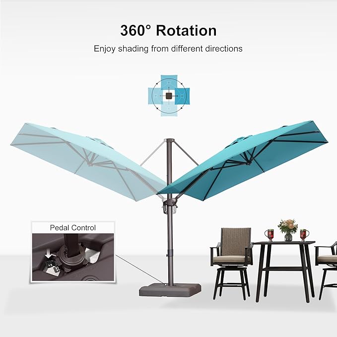 PURPLE LEAF 9' X 11.5' Rectangle Cantilever Umbrella with Base Patio Umbrella Outdoor Aluminum Antique Bronze Offset Hanging Umbrella with 360-degree Rotation for Pool Garden Backyard Deck, Turquoise