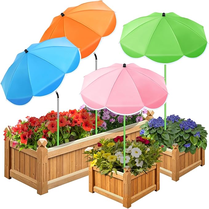 POILKMNI 4 Pack 2026 Upgraded Plant Umbrellas for Outdoor Plants - 25" Enlarged Garden Plant Umbrella Shade with Adjustable Angle, 43.3" Higher Sun Shade for Plants, Garden Beds, Potted Plant