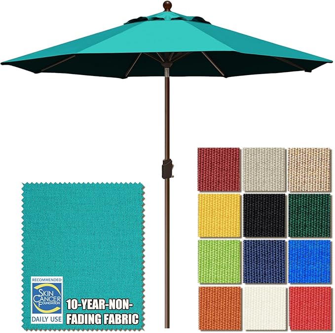 EliteShade USA 10-Year-Non-Fading 9Ft Market Patio Umbrella, UPF 50+ UV Protection Performance Sun Umbrella, Heavy Duty Commercial Grade Outdoor Table Umbrella with Crank & Tilt, Windproof Vented Top for Garden, Pool, Deck and Outdoor Playsets, Teal