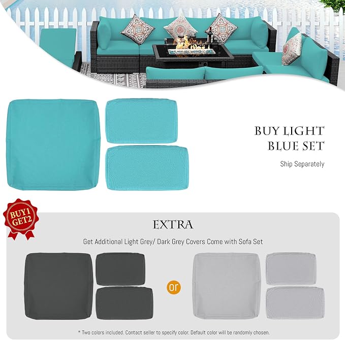 BULEXYARD 13 Piece High Back Patio Furniture Sets with Firepit, Luxury Outdoor Seating Sectional Couch 12-Person Modular, Comfortable Extra Large Wide Deep Backyard Conversation Sofa Set, Grey & Teal