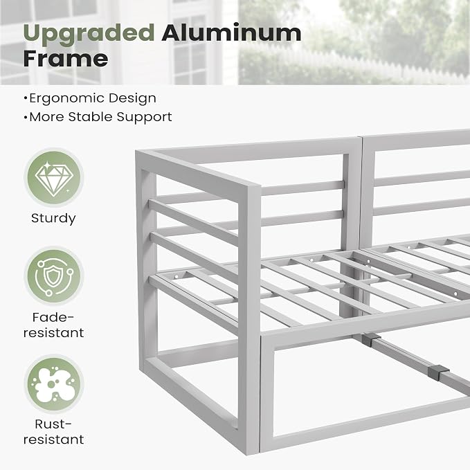 7 Piece Aluminum Patio Furniture Set with Waterproof Cover & 5" Thick Cushions, Aluminum Outdoor Sectional Conversation Set with Coffee Table Ottoman for Porch, Backyard(Light Grey/Grey)