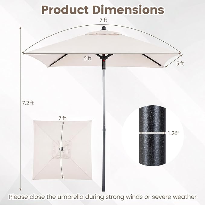 HAPPYGRILL 7 ft Square Patio Umbrella, Outdoor Table Umbrella with Push Button Opening & Top Ventilation, Outdoor Market Shade Parasol with 4 Metal Ribs for Porch, Garden, Apartment, Deck