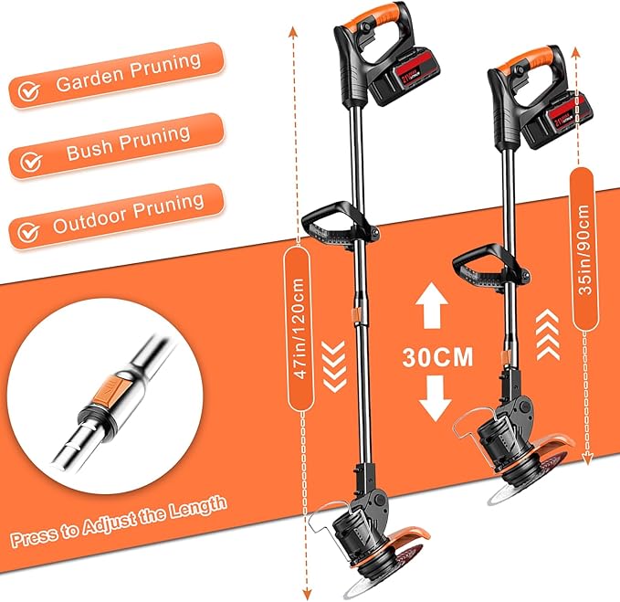 Electric Weed Wacker String Weed Eater Cordless Grass Trimmer 21V Battery Powered String Trimmer with 2x2.0ah Battery and Charger Brush Cutter/Edger/Mower with 3 Types Blade for Garden Lawn(Black)