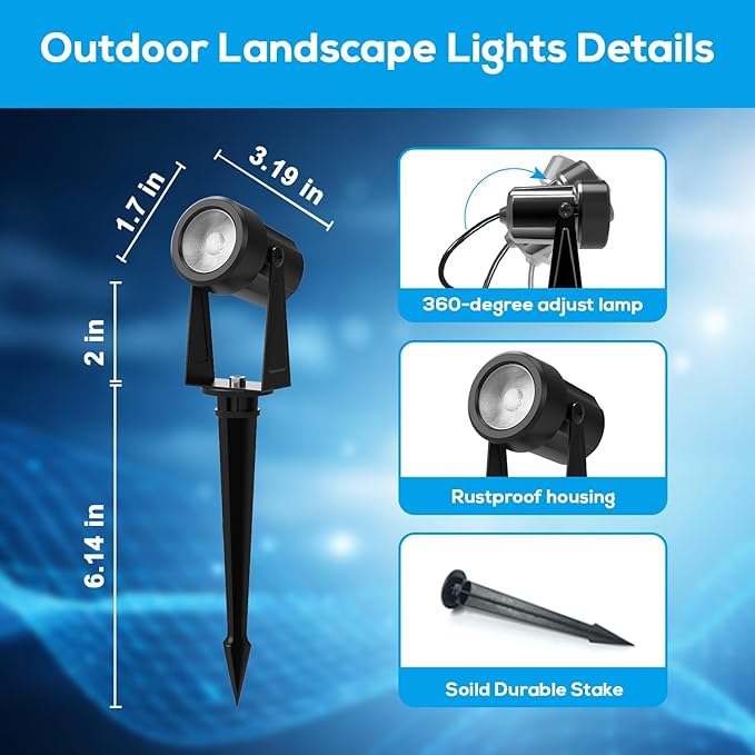 ZYAN Landscape Spotlights with Sensor, 5 Lighting Modes for Brightness Adjustment, Dimmable Timer Auto On Off, Low Voltage Outdoor IP65 Waterproof for Patio Yard Garden Path, Warm White (16 Pack)