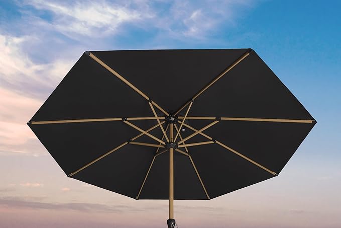 PURPLE LEAF 11 Feet Patio Umbrella Outdoor Table Umbrella Round Aluminum Market Umbrella with 8 Sturdy Ribs & Crank Commercial Outdoor Umbrellas for Garden Deck Patio, Black
