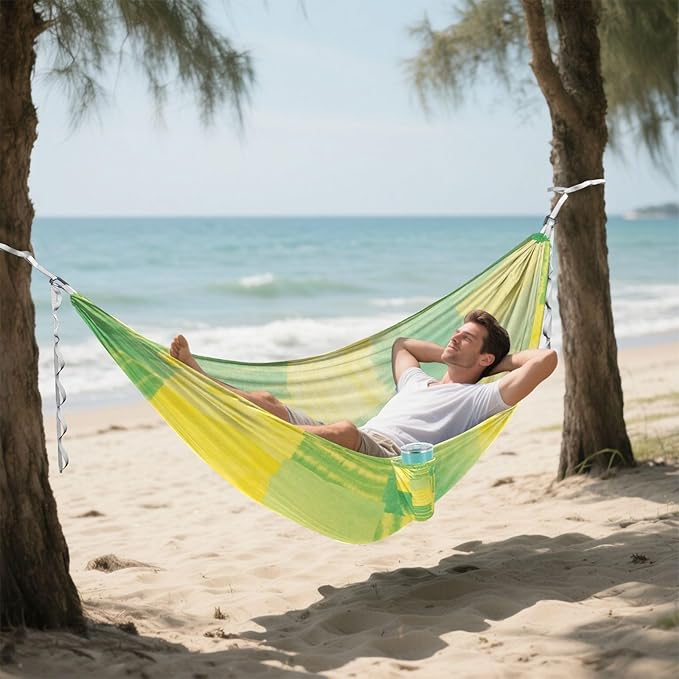 Irregular Tie-dye in Yellowish-Green 330lb Capacity Hammocks with Portabl Carry Bag Swing Hammock for Outside Patio Garden macas mexicanas de Patio para Adulto