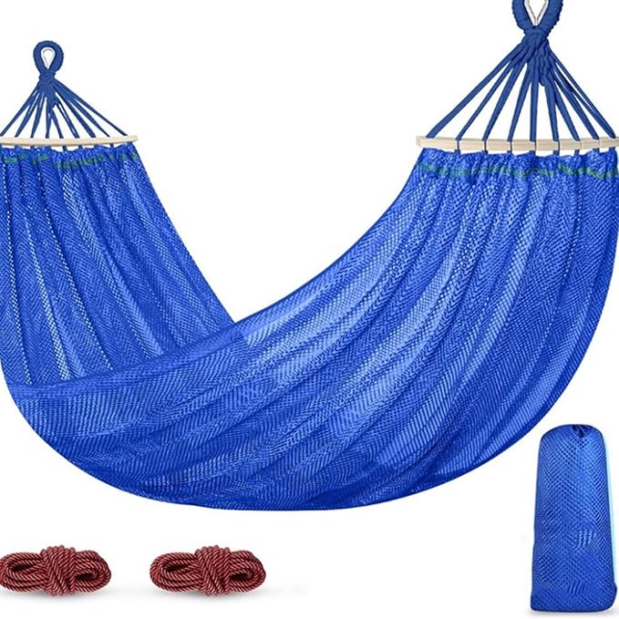 Portable Rayon Rope Hammock with Wooden Sticks On Both Sides for Outdoor Travel Portable Tree Hanging Installation Hammock Comfortable(Purple)