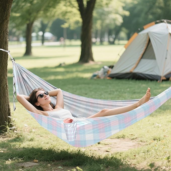 Powder Blue Checkerboard 330lb Capacity Outdoor Hammock with Tree Straps Portable Hammock for Indoor Outdoor Patio Silla hamacas para adultos