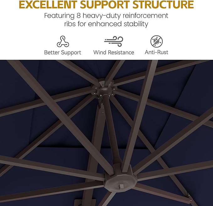 HASLE OUTFITTERS 9x12 FT Patio Cantilever Umbrella, Outdoor Offset Large Rectangular Heavy Duty Umbrellas with 360° Rotation for Pool Garden Deck，Navy