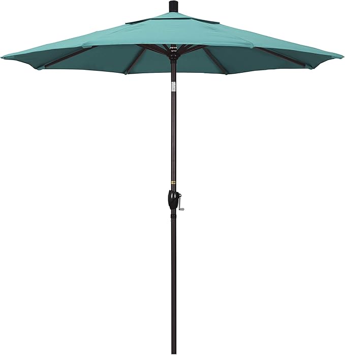 California Umbrella GSPT758117-5417 7.5' Round Aluminum Market, Crank Lift, Push Button Tilt, Bronze Pole, Sunbrella Aruba Fabric