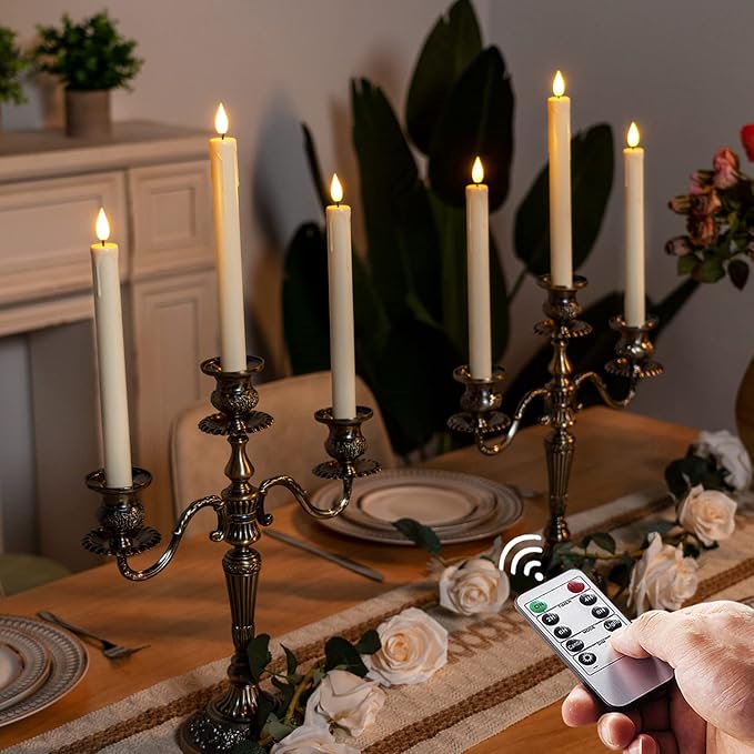 Homemory 3 Pcs Flameless Taper Candles with Remote Timer Dimmer, 9.6" Ivory LED Candlesticks Battery Operated, Plastic Flickering Flameless Candles for Fireplace Wedding Seasonal Indoor Decorations