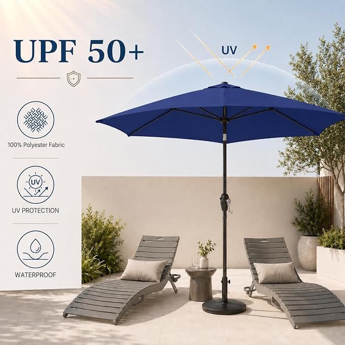 7.5ft Patio Umbrella, Outdoor Table Market Umbrella with Smooth Crank Lift, 6 Windproof Fiberglass Ribs, UPF50+ UV Protection for Deck, Pool, Garden and Backyard