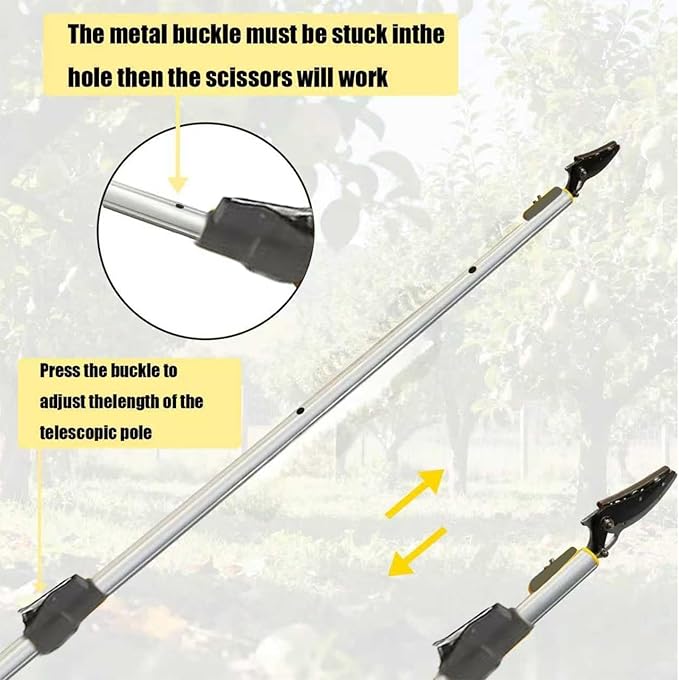 3.3-5.2FT Extendable Tree Pruner & Fruit Picker for Garden, Telescopic Pole Pruner with Cut & Hold, Long Reach Tree Trimmer for Thin Branches & Bypass Loppers, Gray