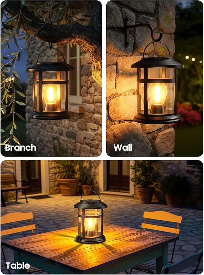 Solar Lantern Outdoor Waterproof, 2 Pack Bright Hanging Solar Lights for Outside Decorative, Upgraded Solar Powered Lanterns LED Lighting for Garden Patio Porch Decor Gifts (Warm Light)