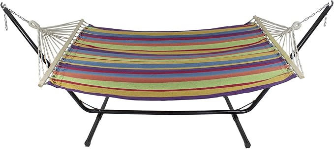 Northlight 32816547 Green 59" x 78" Purple and Yellow Striped Poly Cotton Hammock