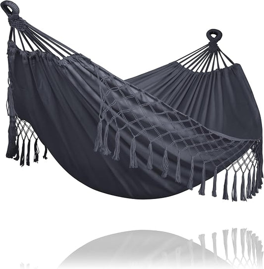SUNCREAT Hammocks Outdoor Camping Double Hammock with Tassel, Fabric Hammock for Backyard, Dark Gray